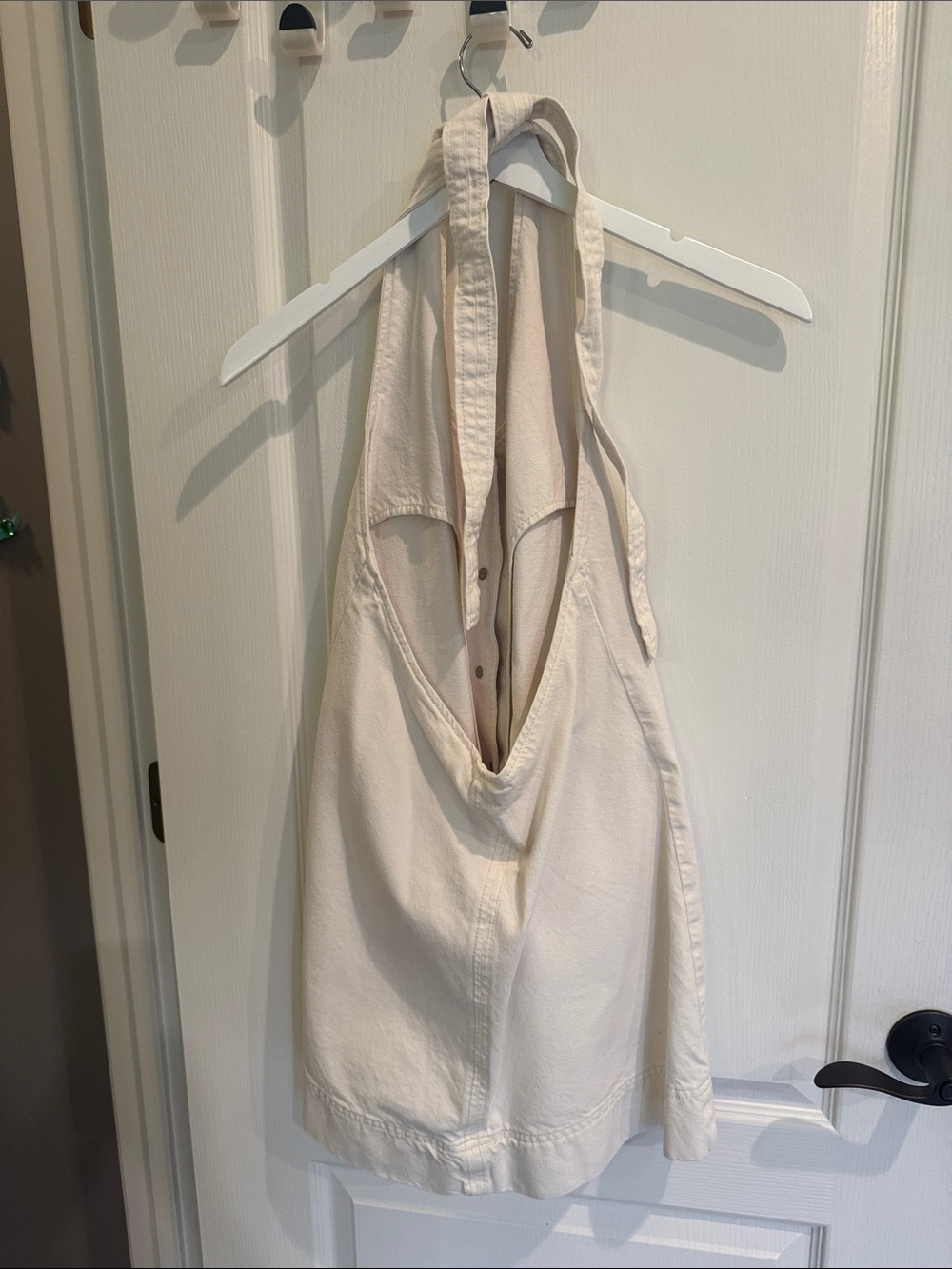 Reformation Cream Button-Front Denim Halter Mini Dress - Picture 5 of 6